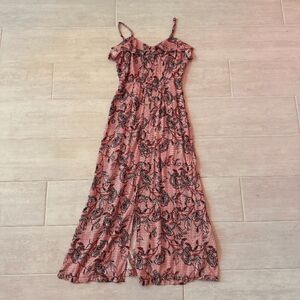 HOPE & HARLOW Bazaar Floral Maxi Dress Size 6 Spaghetti Strap Ruffled Open Slit